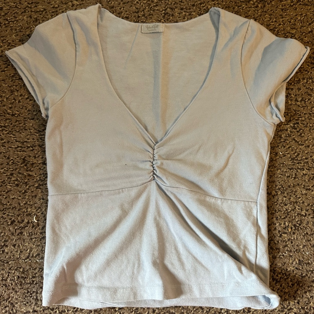 Brandy Melville Light Blue Ruched V-Neck Mini Skirt